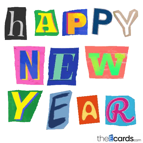 Happy New Year Greeting Card with Colorful Letters