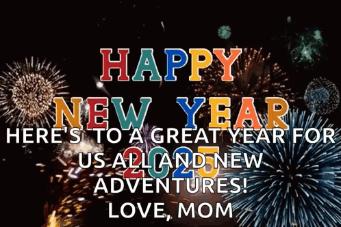 Happy New Year Greeting Card With Fireworks GIF