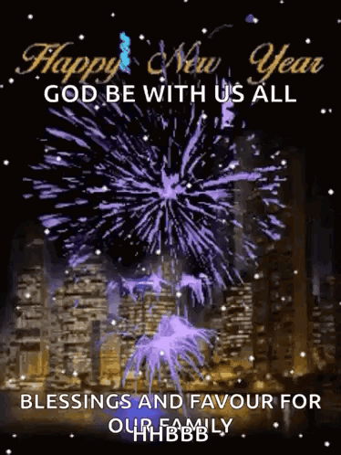 Happy New Year Greeting Card With Fireworks GIF