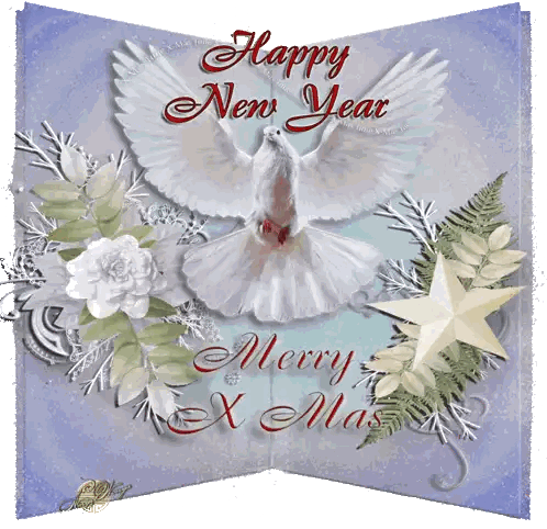 Happy New Year Merry Christmas Card With Dove