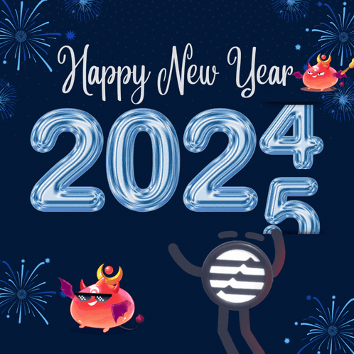 Happy New Year Monster Card Fireworks