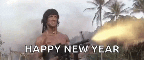 Happy New Year Rambo Machine Gun GIF