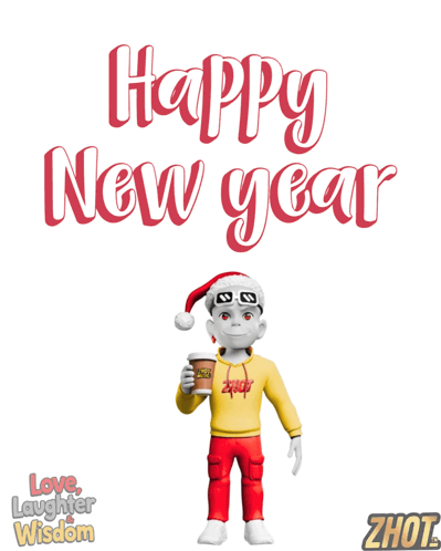 Happy New Year Santa Cartoon Holding Coffee