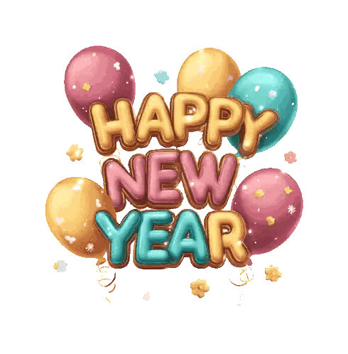 Happy New Year Sign With Balloons