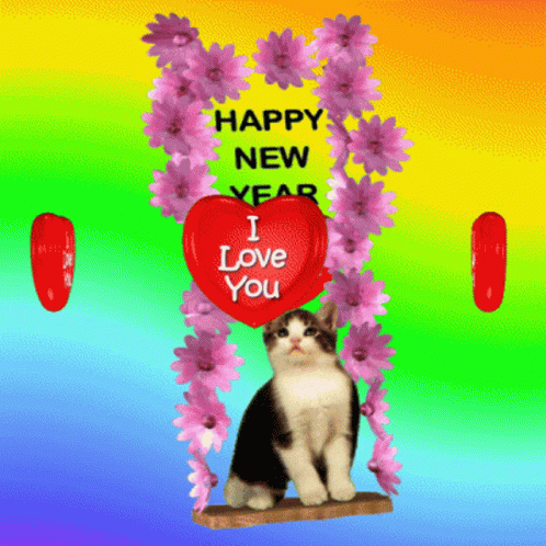 Happy New Year Swinging Cat GIF