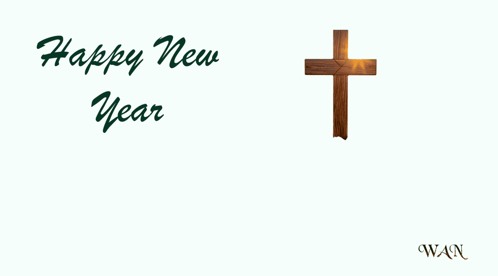 Happy New Year Wish With Cross and Flowers