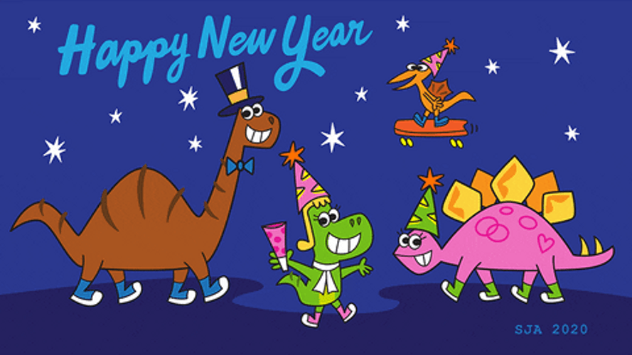 Happy New Years Dinosaurs Family GIF 