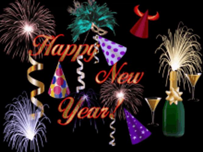 Happy New Years Eve Party Fireworks Animation GIF