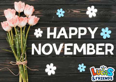 Happy November Sign With Flowers And Lucas & Friends GIF