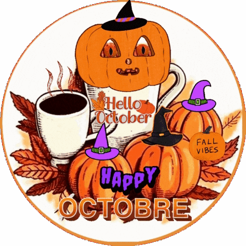 Happy October Fall Vibes Jolly Pumpkin Cartoon GIF