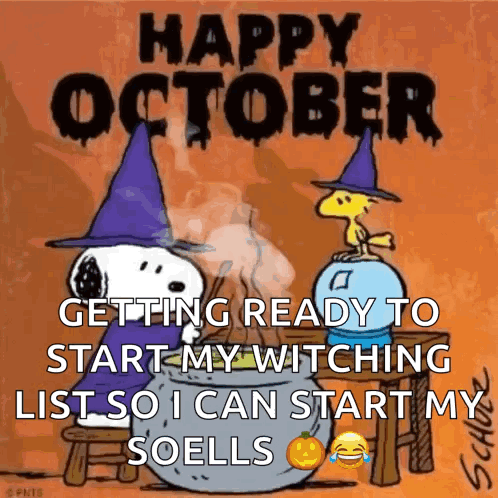 Happy October Getting Ready To Start My Witching List So I Can Start My Soells With Snoopy And Woodstock GIF