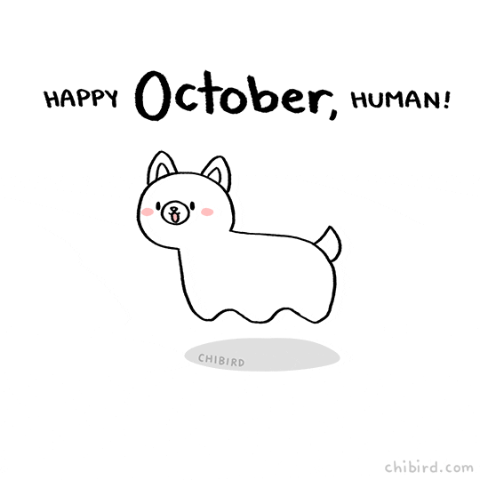Happy October Human Cartoon Chibird Cat GIF