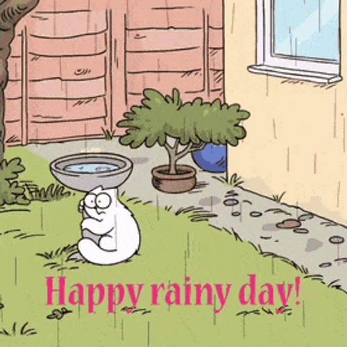 Happy Rainy Day Cute Cat And Bird GIF