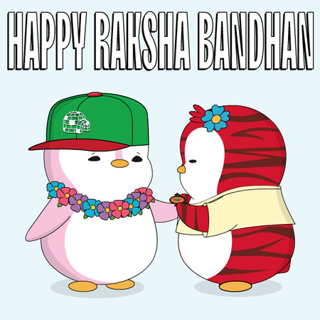 Happy Raksha Bandhan Greeting With Two Penguins