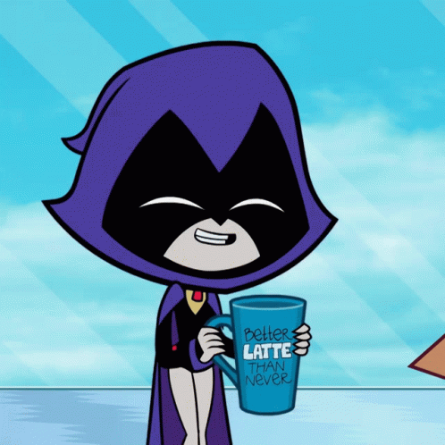 Happy Raven Holding Mug GIF