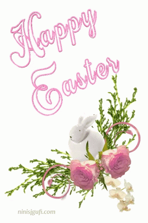 Happy Religious Easter Bunny In Flowers GIF