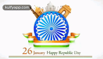 Happy Republic Day Greeting Card with Ferris Wheel and Buildings