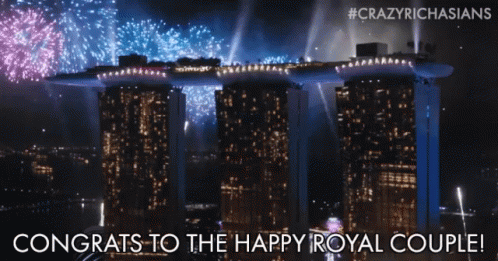 Happy Royal Couple With Fireworks