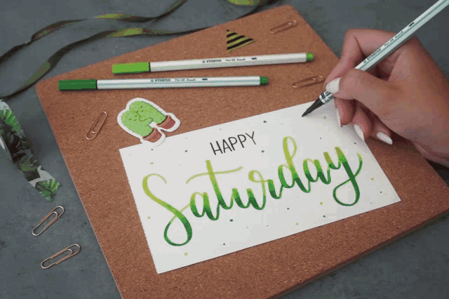 Happy Saturday Green Calligraphy Art Writing GIF