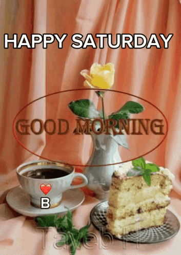 Happy Saturday Greeting Card With Coffee and Cake