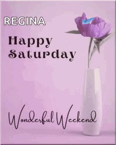Happy Saturday Greeting Card with Purple Flower
