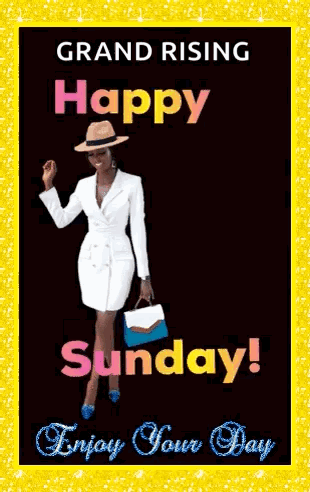 Happy Sunday Card with Flowers and Leaves