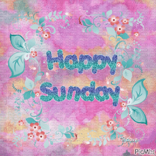 Happy Sunday Card with Flowers and Leaves