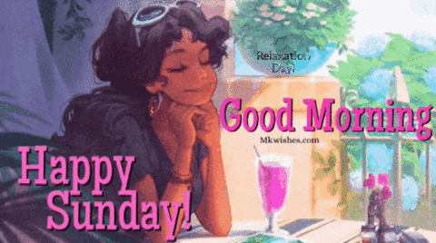 Happy Sunday Greeting Card Girl at Table