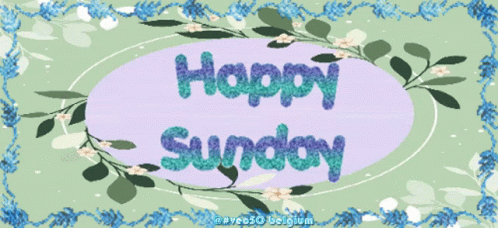 Happy Sunday Greeting Card With Blue Flowers and Leaves