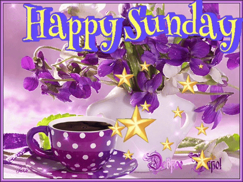 Happy Sunday Greeting Card With Flowers and Coffee