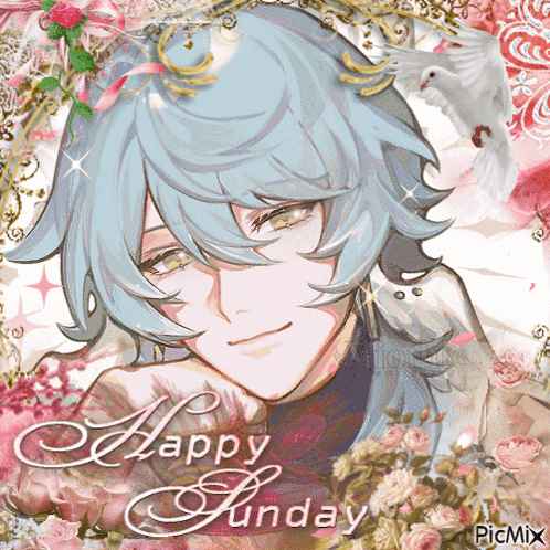 Happy Sunday Greeting Card with Smiling Anime