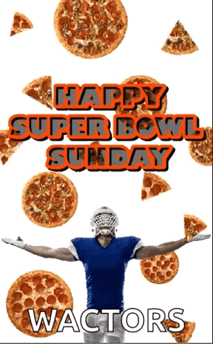 Happy Super Bowl Sunday Poster with Football Player and Pizza