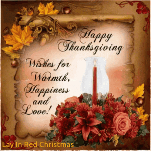 Happy Thanksgiving Card With Candle and Flowers