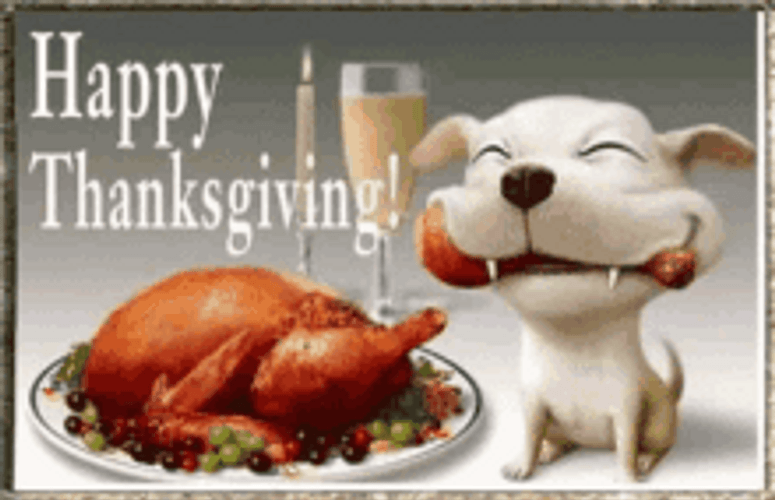 Happy Thanksgiving Cute Dog Eating Turkey Animation GIF