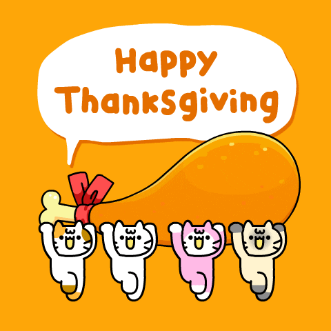 Happy Thanksgiving Dinner Cartoon Cat Illustration GIF