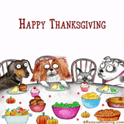 Happy Thanksgiving Dog Family Having Dinner GIF