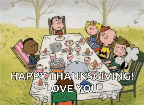Happy Thanksgiving Family Dinner Charlie Brown GIF