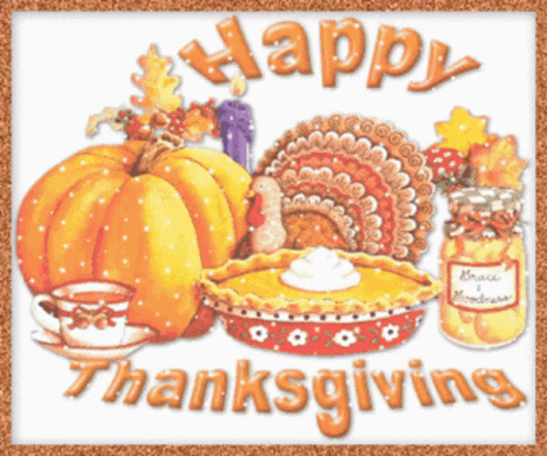 Happy Thanksgiving Glittery Family Dinner GIF