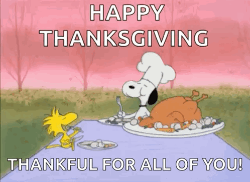 Happy Thanksgiving Snoopy And Woodstock Eating GIF