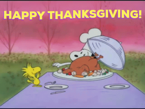 Happy Thanksgiving Snoopy And Woodstock Slice Fried Turkey GIF