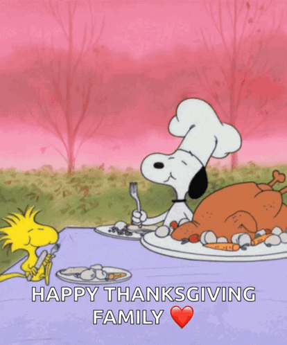 Happy Thanksgiving Snoopy Family Turkey Dinner GIF