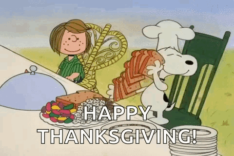 Happy Thanksgiving Snoopy Serving Bread GIF