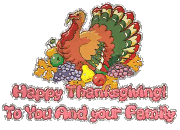 Happy Thanksgiving Turkey with Fruits and Leaves