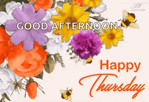 Happy Thursday Card With Flowers and Bees