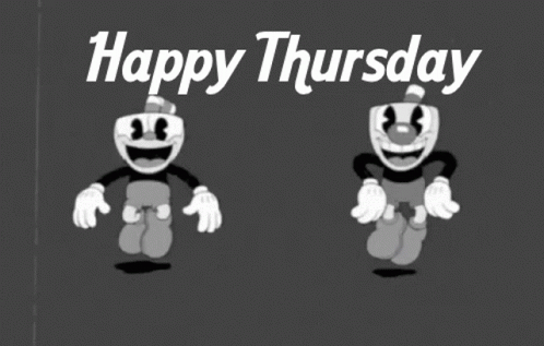 Happy Thursday Greeting Card With Two Cartoon Characters GIF
