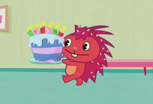 Happy Tree Friends Flaky Brings Cake GIF