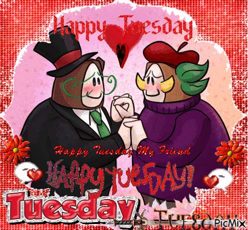 Happy Tuesday Card With Cartoon Characters