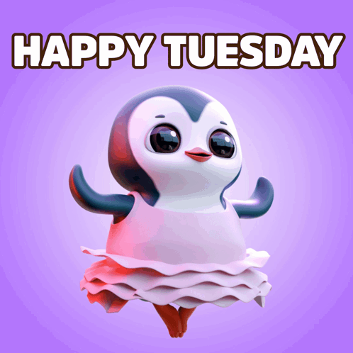 Happy Tuesday Message With Penguin in Tutu