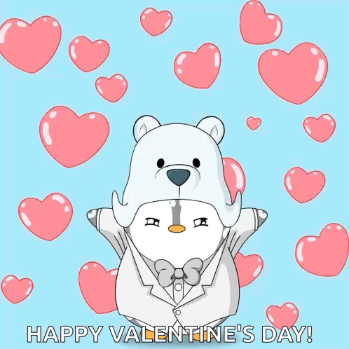 Happy Valentine's Day Card With Penguin in Polar Bear Costume