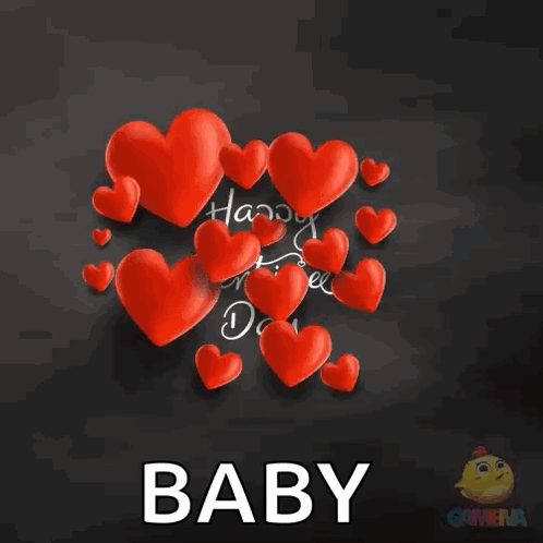 Happy Valentine's Day Card With Red Hearts on Black